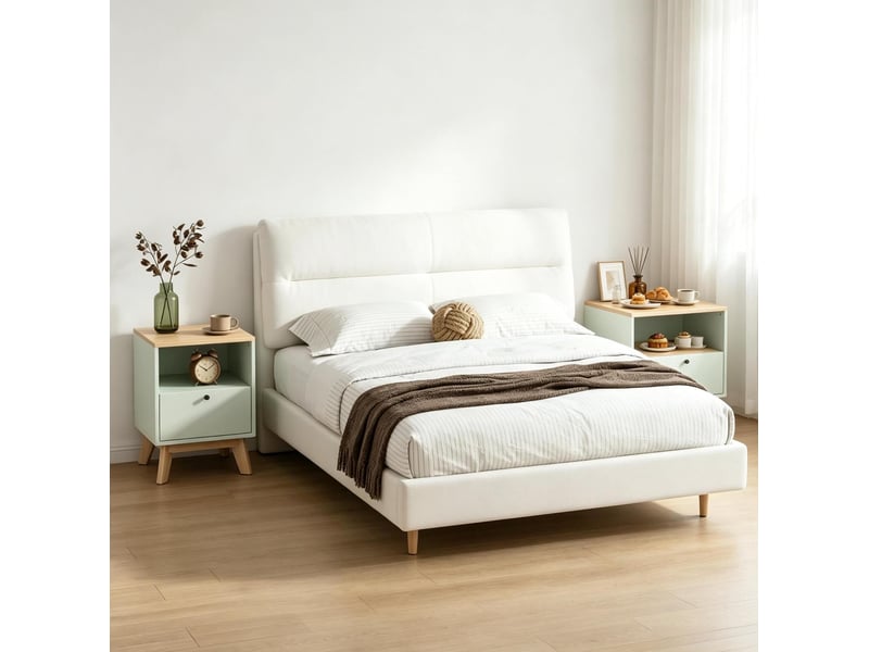 Lot de 2 tables de chevet tcqpz 40 x 40 x 55 cm avec tiroir et niche ouverte mdf vert clair effet chêne - Conforama E