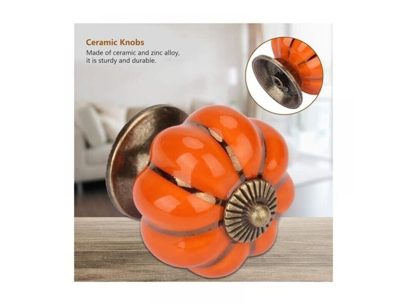  Ensemble de deux poignées en céramique en forme de citrouille, décoratives pour armoires, dressings et coiffeuses.  - Conforama D