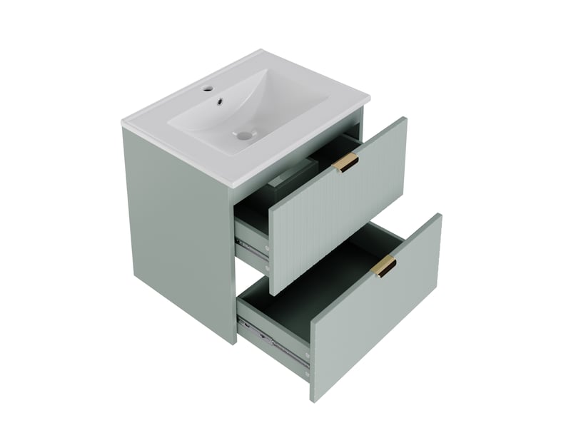  Meuble vasque suspendu 61x46x57 cm, 2 tiroirs, meuble de salle de bain, armoire de rangement, mdf vert menthe, moderne  - Conforama A