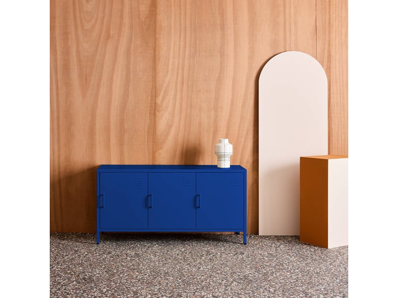  Meuble tv industriel métal bleu 3 portes 120cm - alabama  - Conforama B