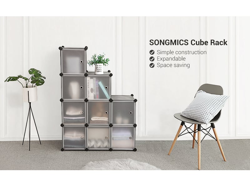 Songmics lpc116hs meuble de rangement 9 cubes en plastique avec portes, armoire modulaire pour vêtements, chaussures, jouets, livres, facile à assembler, noir 31 x 93 x 93 cm, Excellente stabilité,Noir - Conforama F