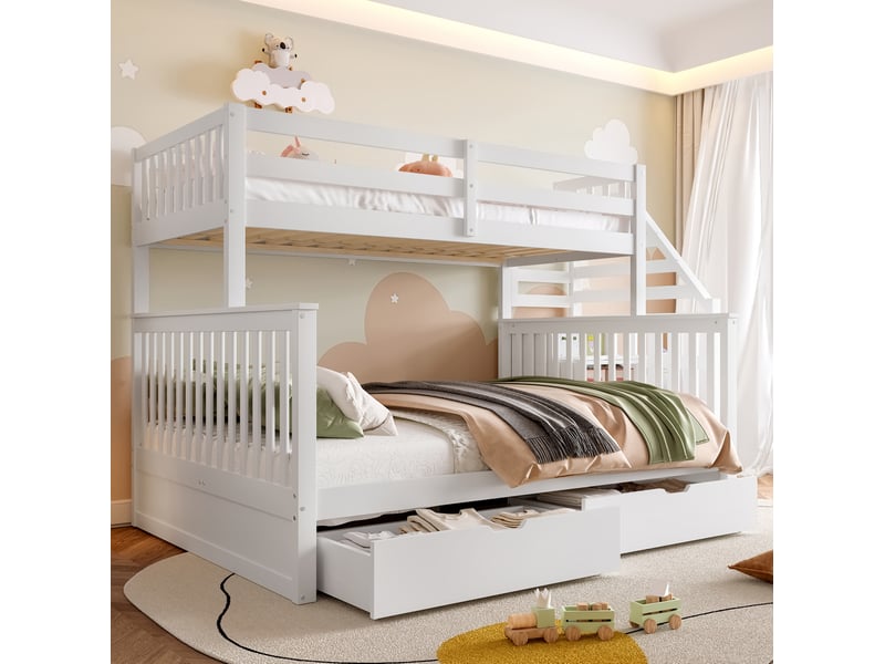  Lit superposé tcqpz avec tiroirs 90 x 200 et 140 x 200 blanc sans matelas  - Conforama E