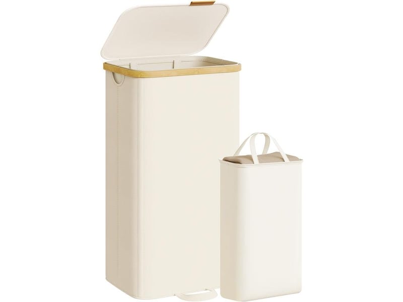  Panier à linge design moderne 42 x 32 x 75 cm avec couvercle amovible pour chambre buanderie en bambou blanc crème 12_0012848  - Conforama A
