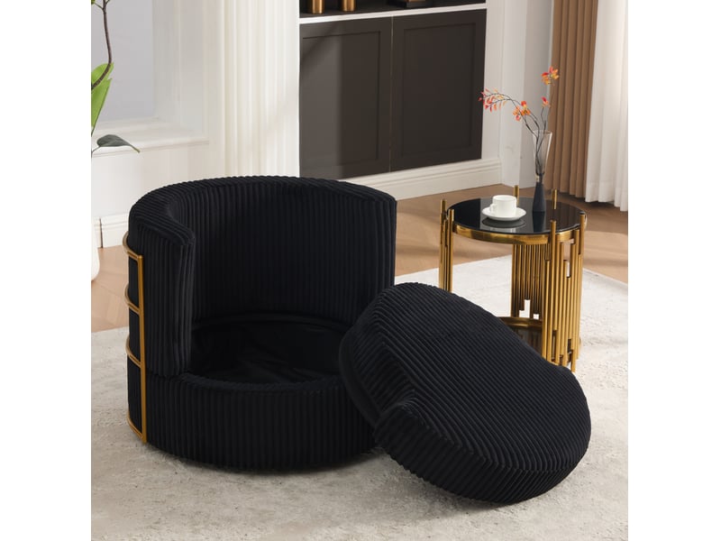  Fauteuil pivotant modenvie 360° en velours côtelé noir avec rangement sous l'assise  - Conforama D