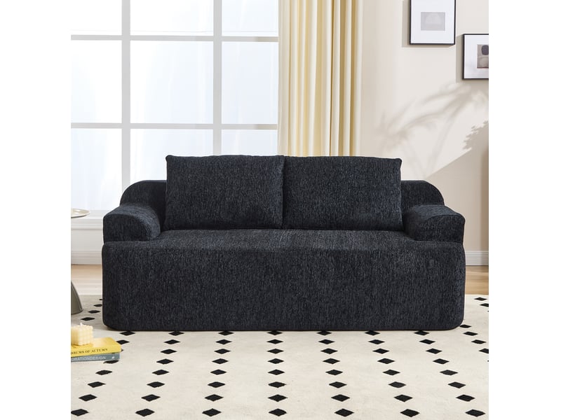  Canapé convertible modulaire 2 places avec coussins et assise souple en velours côtelé noir, 170 × 90 × 65 cm  - Conforama B