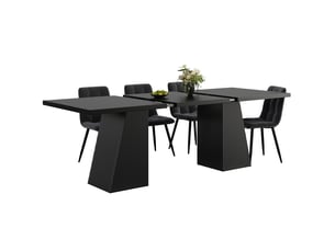 Ensemble salle à manger 4 personnes, table extensible 120-160x80 cm avec 4 chaises rembourrées en velours, pieds métal, finition noire