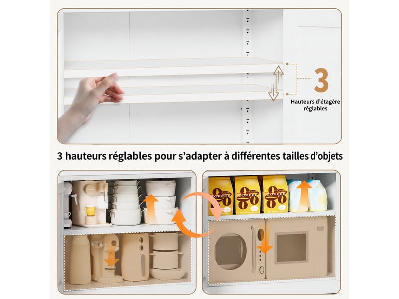  Armoire de rangement métallique blanche à 3 étagères réglables, 60 × 30 × 120 cm  - Conforama D