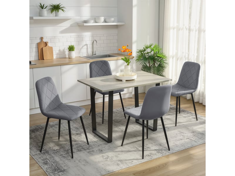 Lot de 4 chaises de salle à manger rembourrées avec dossier haut, pieds en acier et tissu effet velours, gris - Conforama R