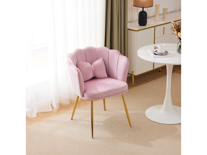 Chaise de salle à manger 58x63x77cm – avec pieds dorés - coussin papillon velours - rose - Conforama E