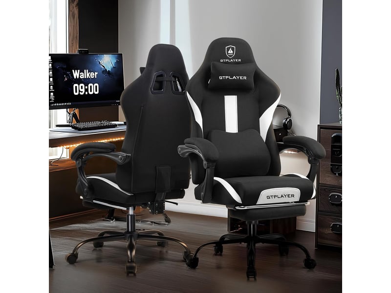  Gtplayer chaise de jeu ergonomique, réglable et pivotante en tissu respirant - blanc GT905-WT - Conforama B