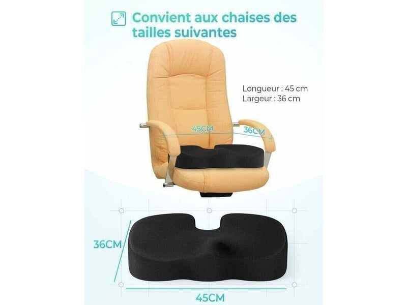  Coussin coccyx coussin de siège en mousse à mémoire coussin ergonomique pour bureau voiture fauteuil roulant  - Conforama B