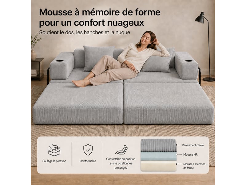  Canapé-lit pliable sans cadre, en tissu velours  - Conforama E