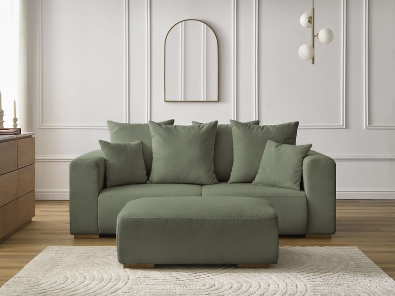  Bobochic canapé droit fixe 2 places sidonie velours côtelé avec pouf vert SIDONIE - Conforama D