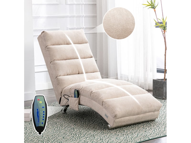  Chaise longue de massage tcqpz fixe 148 x 55 x 84 cm vibration douce rangement latéral lin beige  - Conforama B