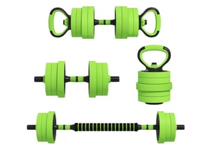 Set d'haltères réglables 20 kg vert en plastique, 4 en 1 avec poignées sécurisées pour pompes