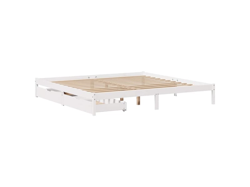Lit double- lit adulte - cadre de lit sans matelas blanc 200x200 cm bois massif de pin - Conforama A