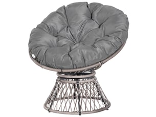 Fauteuil papasan pivotant 360° en résine tressée avec coussin gris 87x97x86 cm