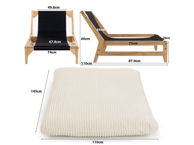 Fauteuil scandinave 110x74x60 cm poire adulte grand format, dossier, chaise relax, ergonomique, velours côtelé blanc - Conforama C
