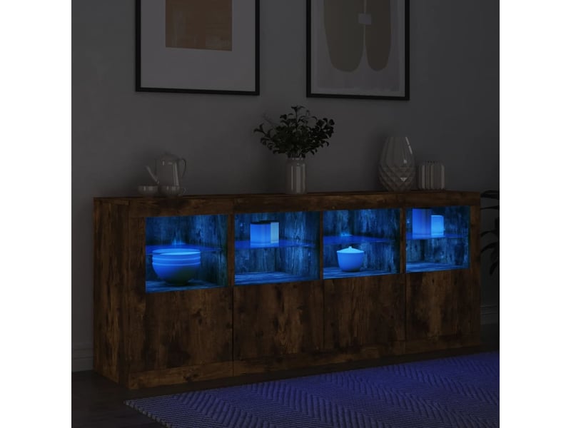  Buffet salon, buffet de rangement avec lumières led chêne fumé 163x37x67 cm  - Conforama D