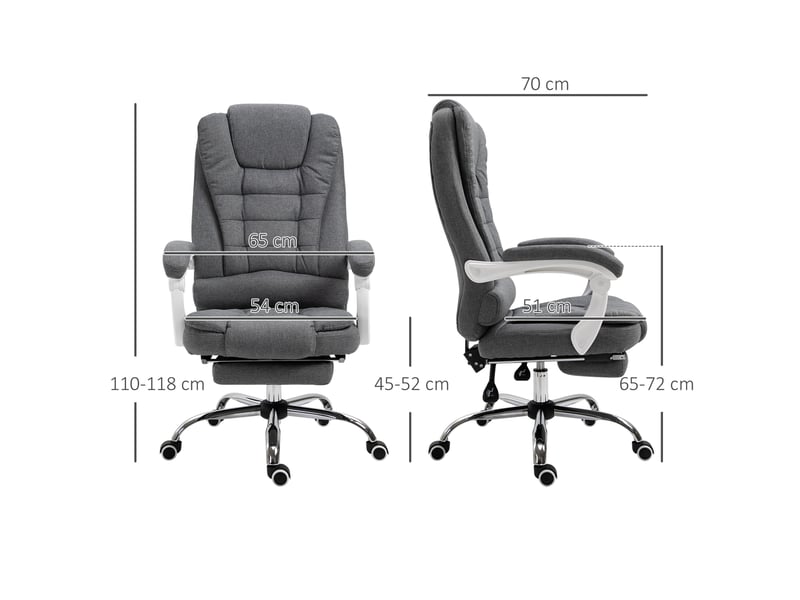  Fauteuil de bureau avec repose-pieds rabattable, fauteuil de direction, dossier réglable, aspect lin, gris  - Conforama E