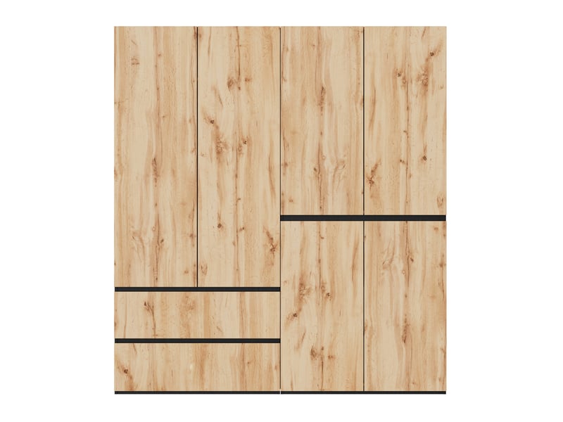Armoire 6 portes avec 5 tiroirs et 2 tringles, finition chêne et détails noirs, pour chambre, 180 × 50 × 200 cm - Conforama A