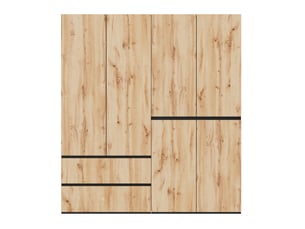 Armoire 6 portes avec 5 tiroirs et 2 tringles, finition chêne et détails noirs, pour chambre, 180 × 50 × 200 cm