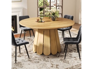Table de salle à manger extensible ronde à ovale 6 personnes en mdf 118-158×118×76,8 cm bois naturel