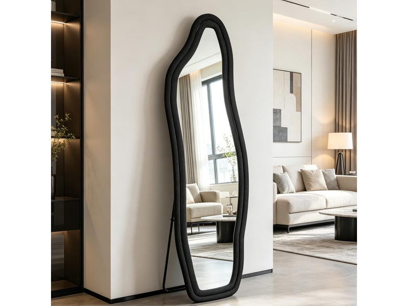 Miroir sur pied – forme organique irrégulière – cadre en velours – miroir en verre trempé haute définition - Conforama B