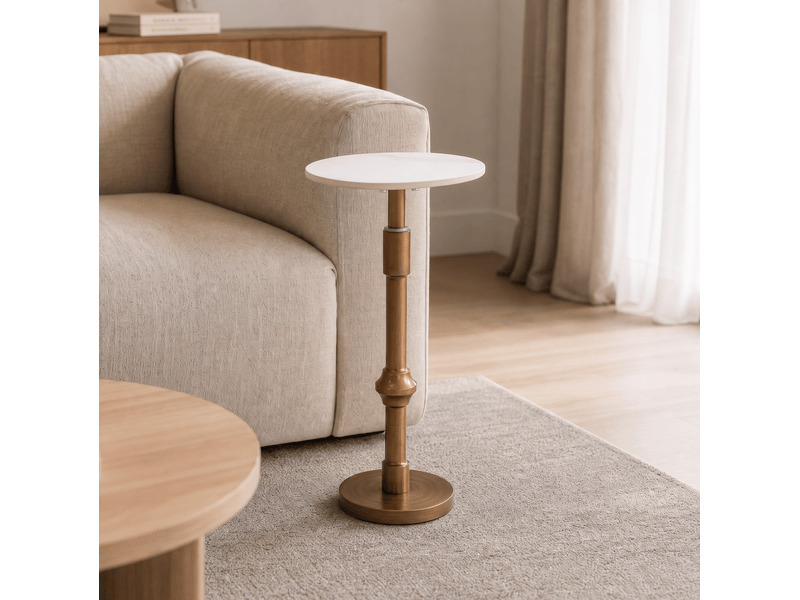 Table d'appoint ovale 30 x 25 cm en métal et céramique en pierre frittée réglable en hauteur blanche chicfurn - Conforama B