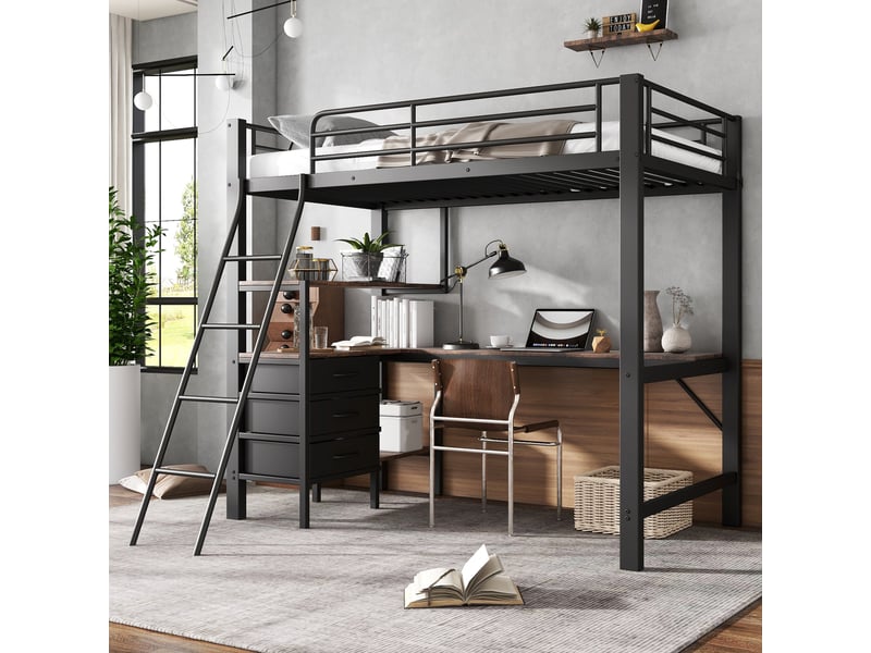  Lit mezzanine 90 × 200 cm avec bureau 2 m et 3 tiroirs, noirnoyer foncé IKSETERA TRADING LTD - Conforama D