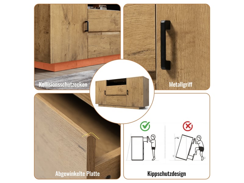  Buffet aspect chêne 140 cm, commode 2 tiroirs et 2 portes (sans matelas).  - Conforama E
