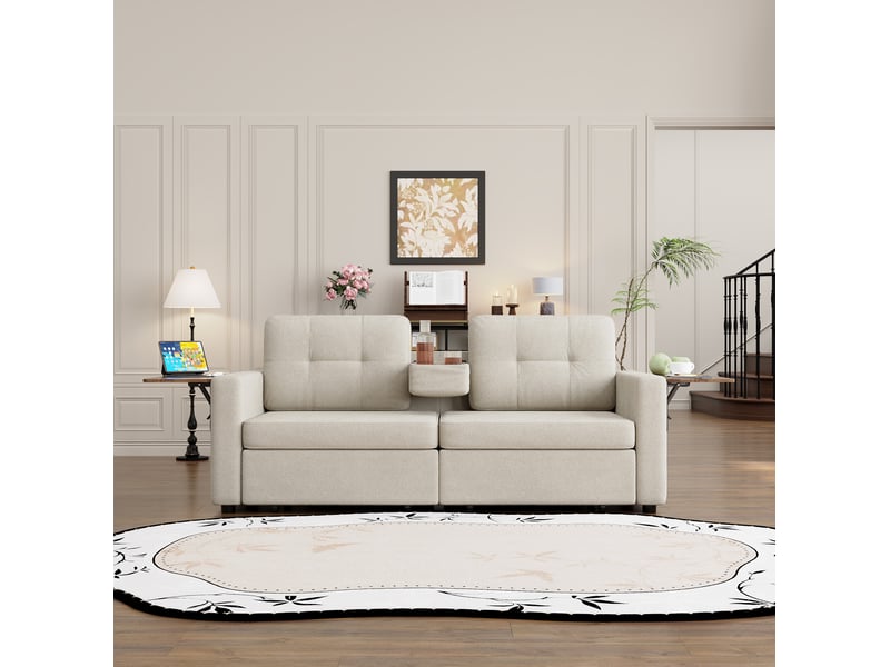  Canapé 2 places 178x71x57,5 cm avec rangements et tablettes réglables beige  - Conforama E