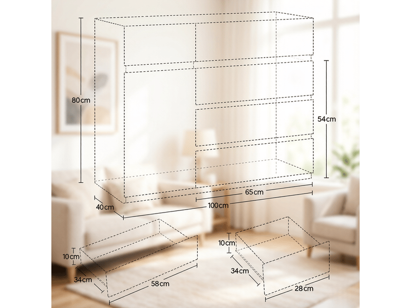 Commode de rangement avec 5 tiroirs et 1 armoire, étagère réglable, style moderne, pour chambre, salon, cuisine, blanc 100 × 40 × 80 cm - Conforama C