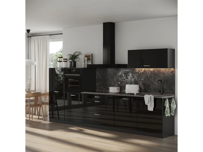  Vicco cuisine, noir haute brillanceanthracite, 340cm plan de travail chêne doré  - Conforama C