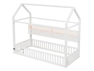 Lit enfant 90x200 cabane métal avec barrière et led blanc