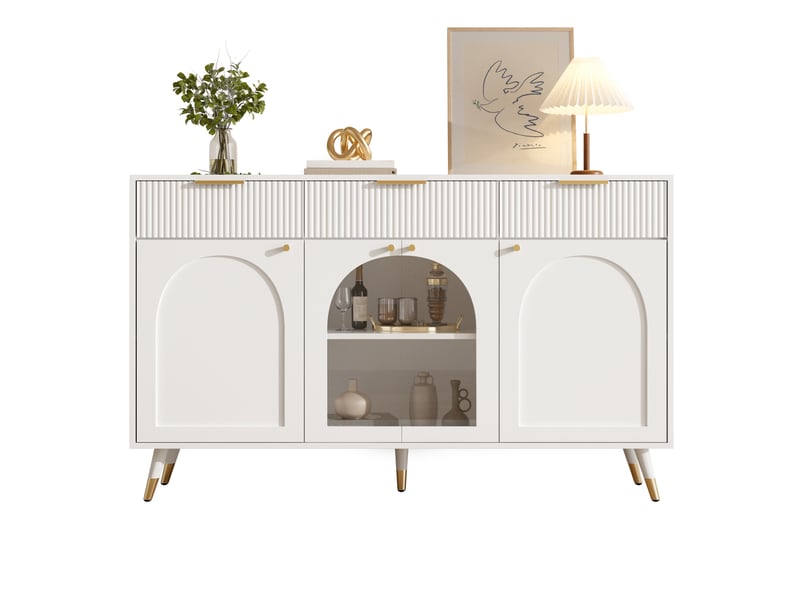  Buffet avec 4 portes et 3 tiroirs à fermeture douce pour salle à manger en mdf 140×40×85,5 cm blanc  - Conforama A