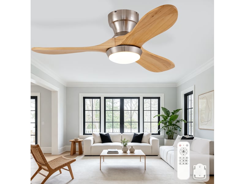  Ventilateur de plafond encastré 36 pouces en bois, 3 pales, led, télécommande, 6 vitesses, réversible, silencieux  - Conforama B