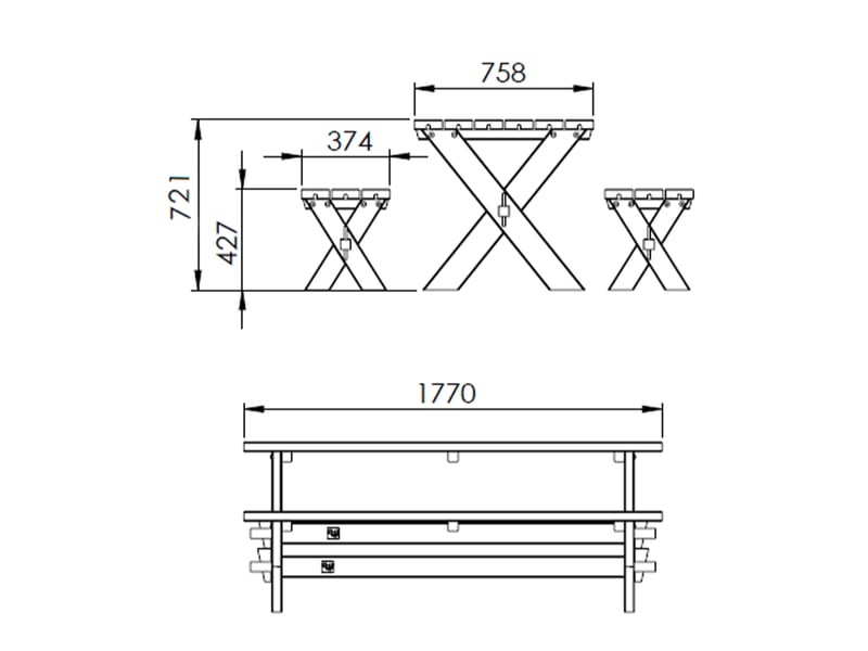 Axi | celine table de pique nique en bois et 2 bancs 177x75 cm | couleur marronblanc, epicéa | table picnic pour 6 personnes  - Conforama C