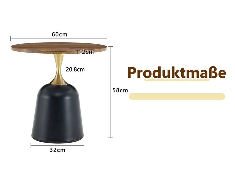  Table d’appoint ronde avec piètement en métal pour salon et chambre en mélamine noyer et noir  - Conforama E