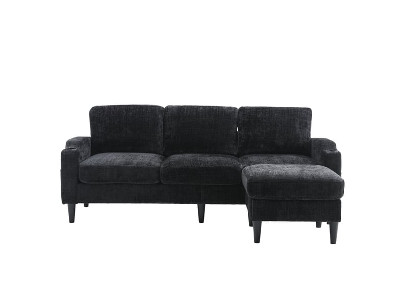  Canapé 4 places noir en chenille avec pouf de rangement  - Conforama A
