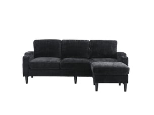 Canapé 4 places noir en chenille avec pouf de rangement