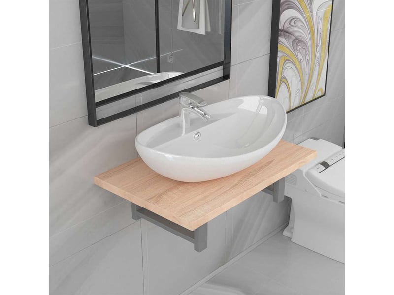 Meuble de salle de bain, armoire salle de bain en deux pièces céramique chêne cf65439 - Conforama B