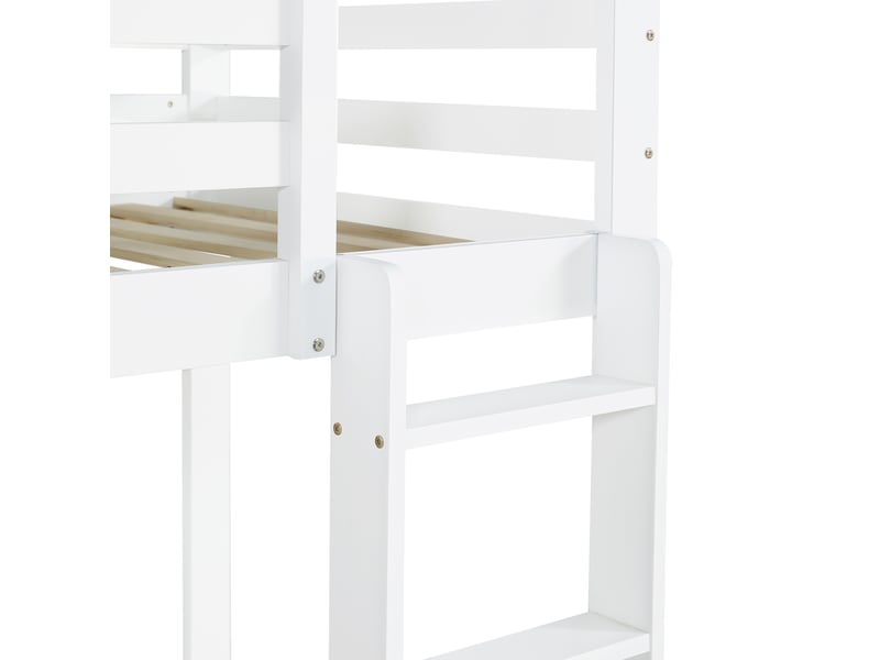  Lit superposé enfant 90 × 200 cm avec 2 tiroirs, étagère ouverte, échelle et garde-corps, bois blanc C-CRAFTLINK - Conforama D