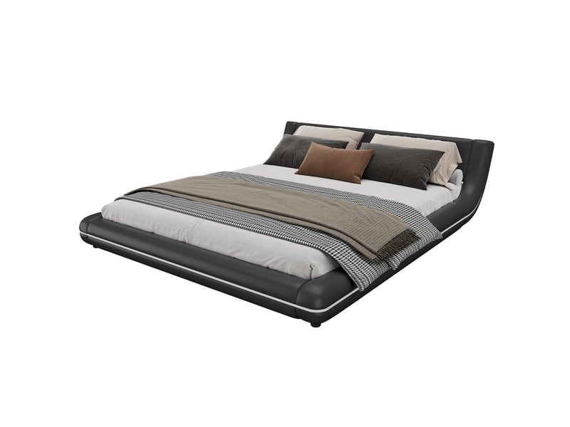  Lit 2 places 160x200 cm en pu noir avec éclairage led d’ambiance et télécommande  - Conforama A