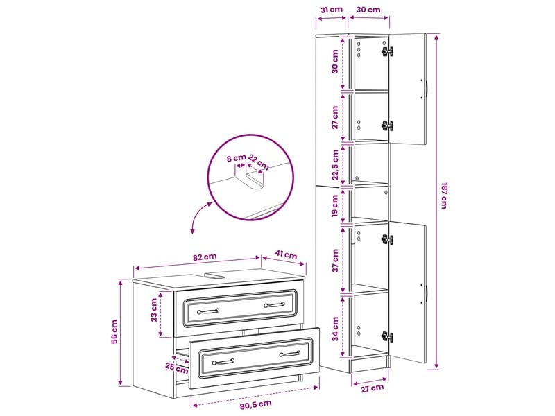 Ensemble de 2 meubles de salle de bain utrecht chêne artisanal cf63204 - Conforama E