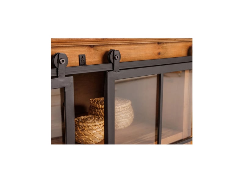 Buffet lumber 148 cm en bois de pin – 2 portes coulissantes vitrées et 6 tiroirs - Conforama E