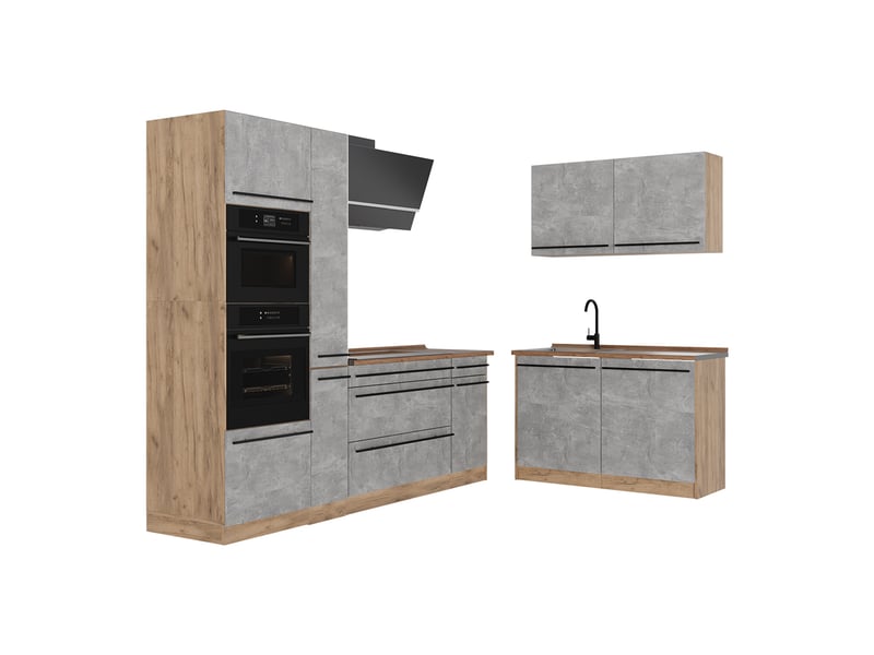  Vicco cuisine en angle, bétonchêne doré, 230 x 120 cm plan de travail chêne doré  - Conforama A