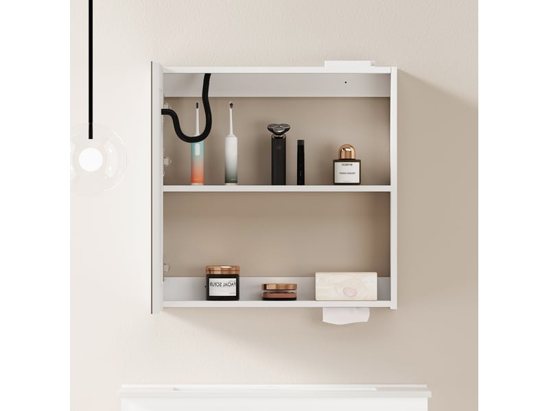  Meuble miroir mural led avec rangement dissimulé pour salle de bain, salon ou chambre, mdf blanc, 72 × 24,5 × 73 cm  - Conforama D