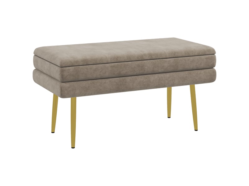  Banc banquette coffre de rangement 2 en 1 assise aspect velours et pieds acier - beige et doré 79,5l x 37,5p x 43h cm  - Conforama B