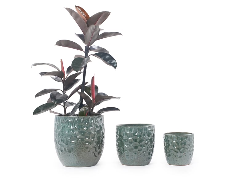 Pot de fleurs en céramique ø38 cm vert foncé brillant à relief martelé, avec trou de drainage, intérieur et extérieur - Conforama E